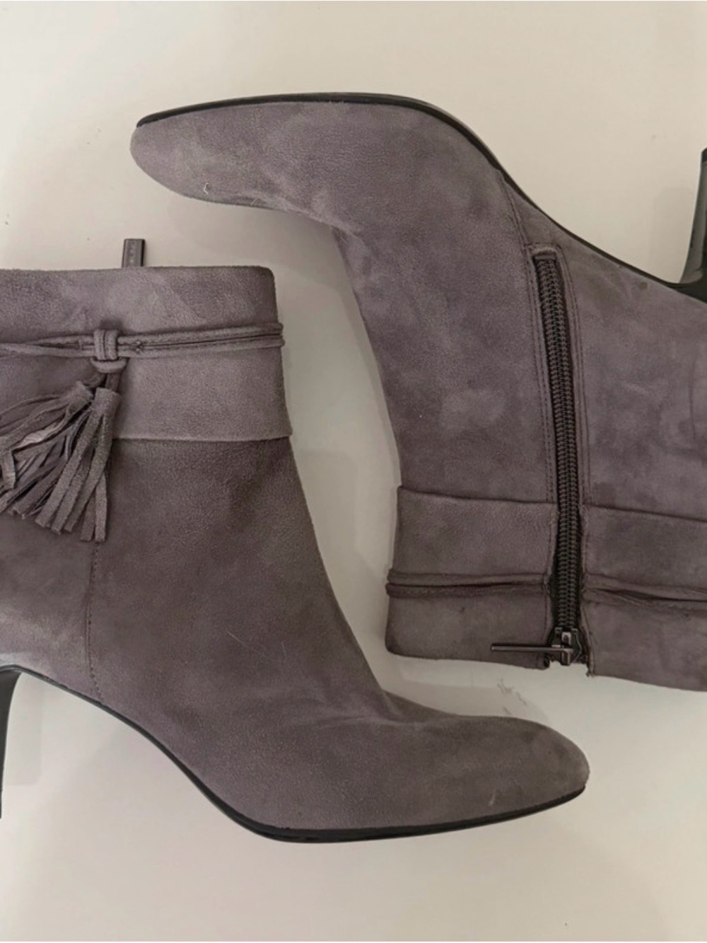 Bandolino Gray Suede Tassel Ankle Booties